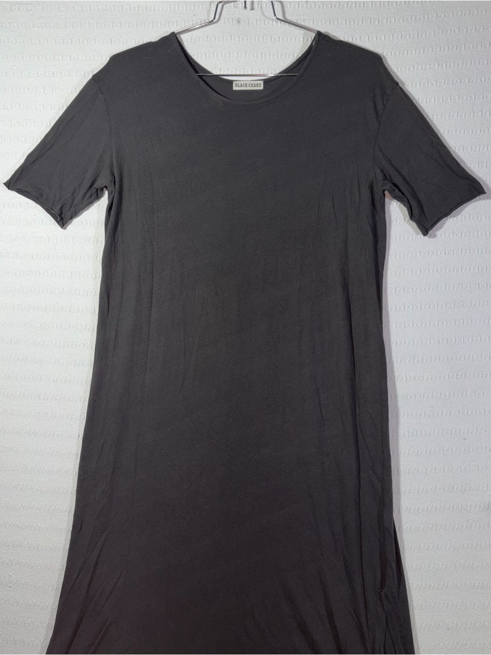 Black Crane Womens Long Tee Cotton Dress Size M Charcoal Grey Made in USA - Picture 4 of 10